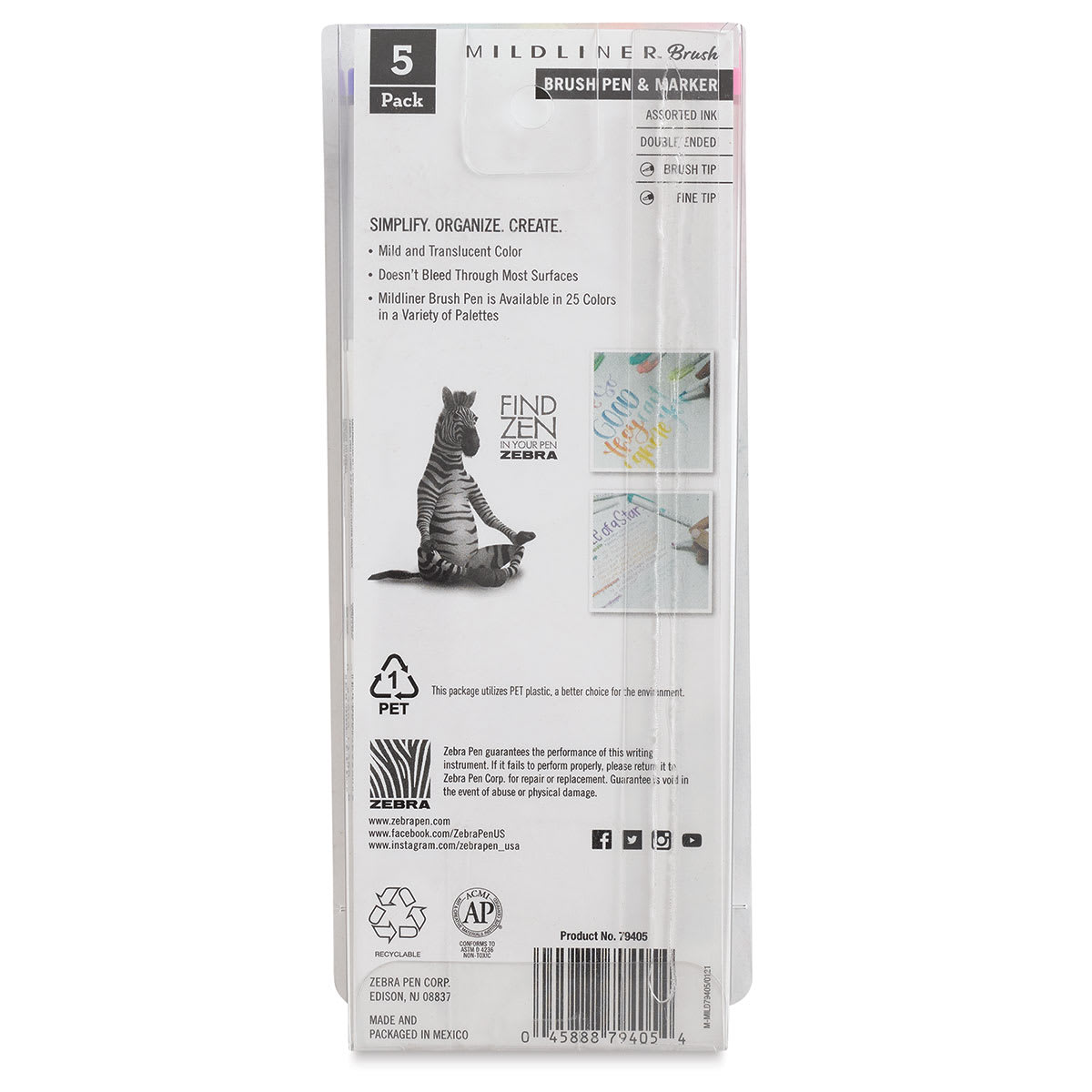 Zebra Mildliner Double Ended Brush Pens - Set of 5, Refresh Colors (back of package)