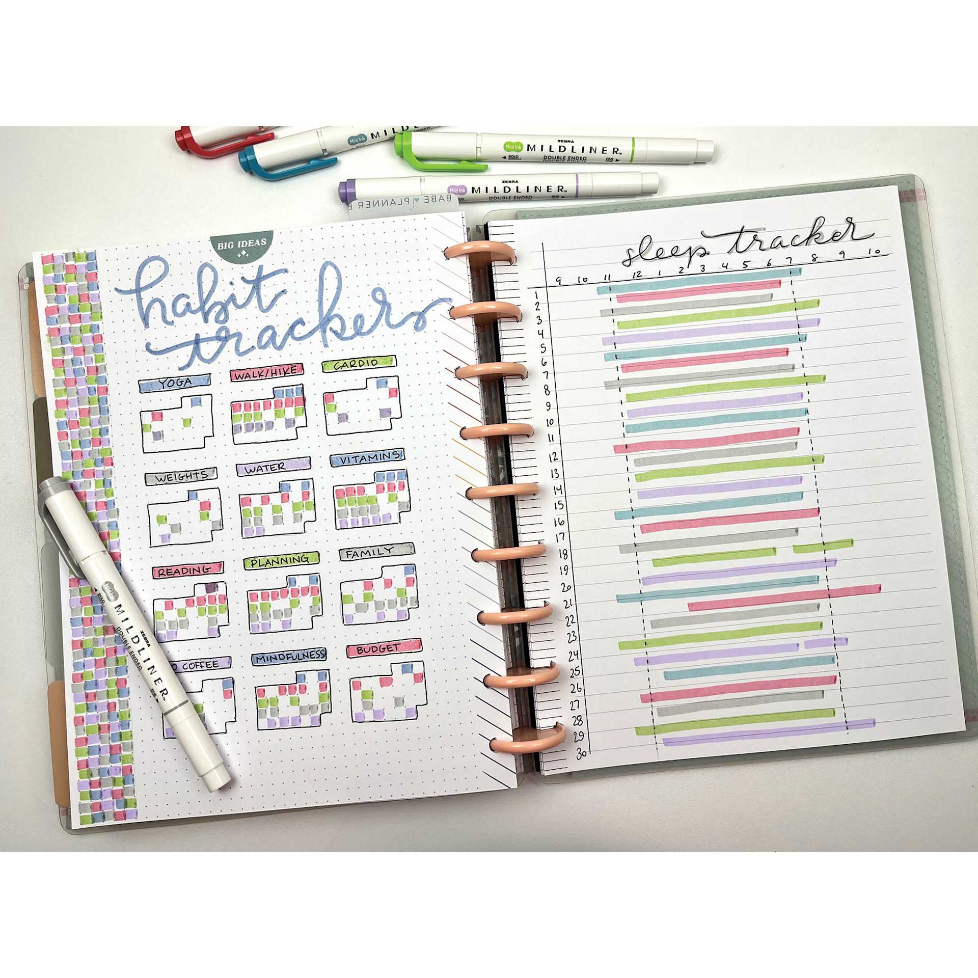 Zebra Mildliner Double Ended Creative Markers - Cool & Refined Colors, Set of 5 (being used for habit tracking)