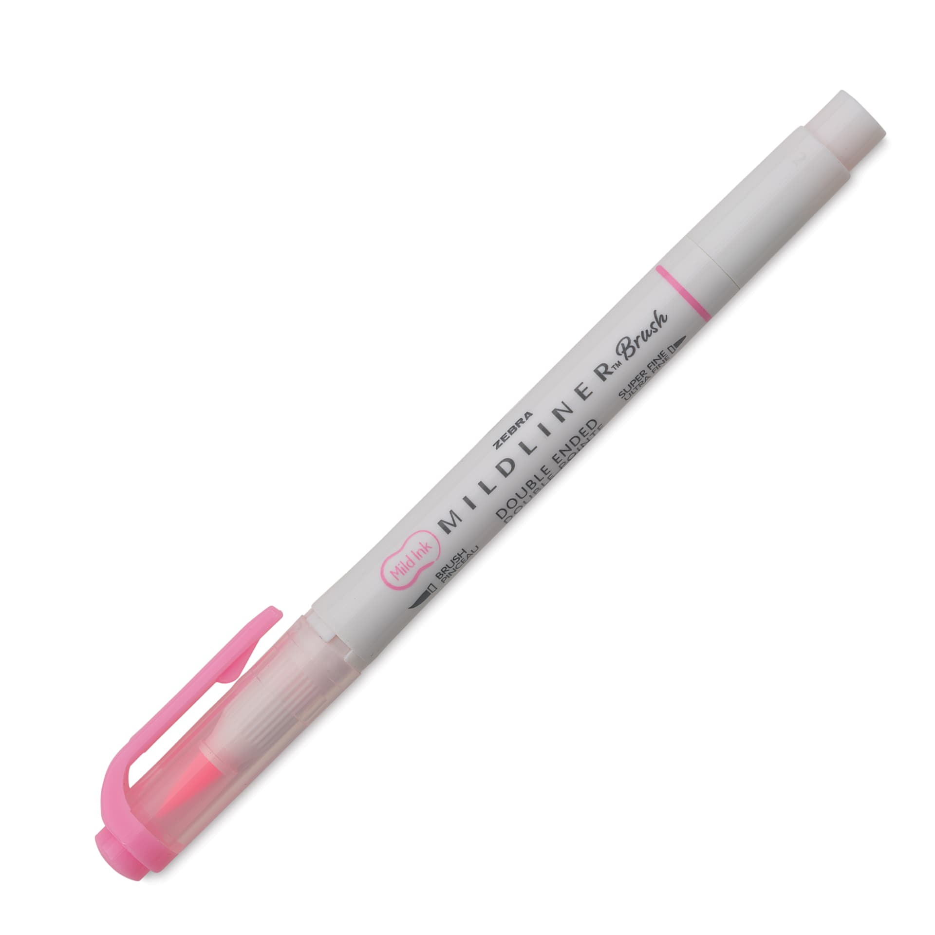 Zebra Mildliner Double Ended Brush Pen - Pink, caps on