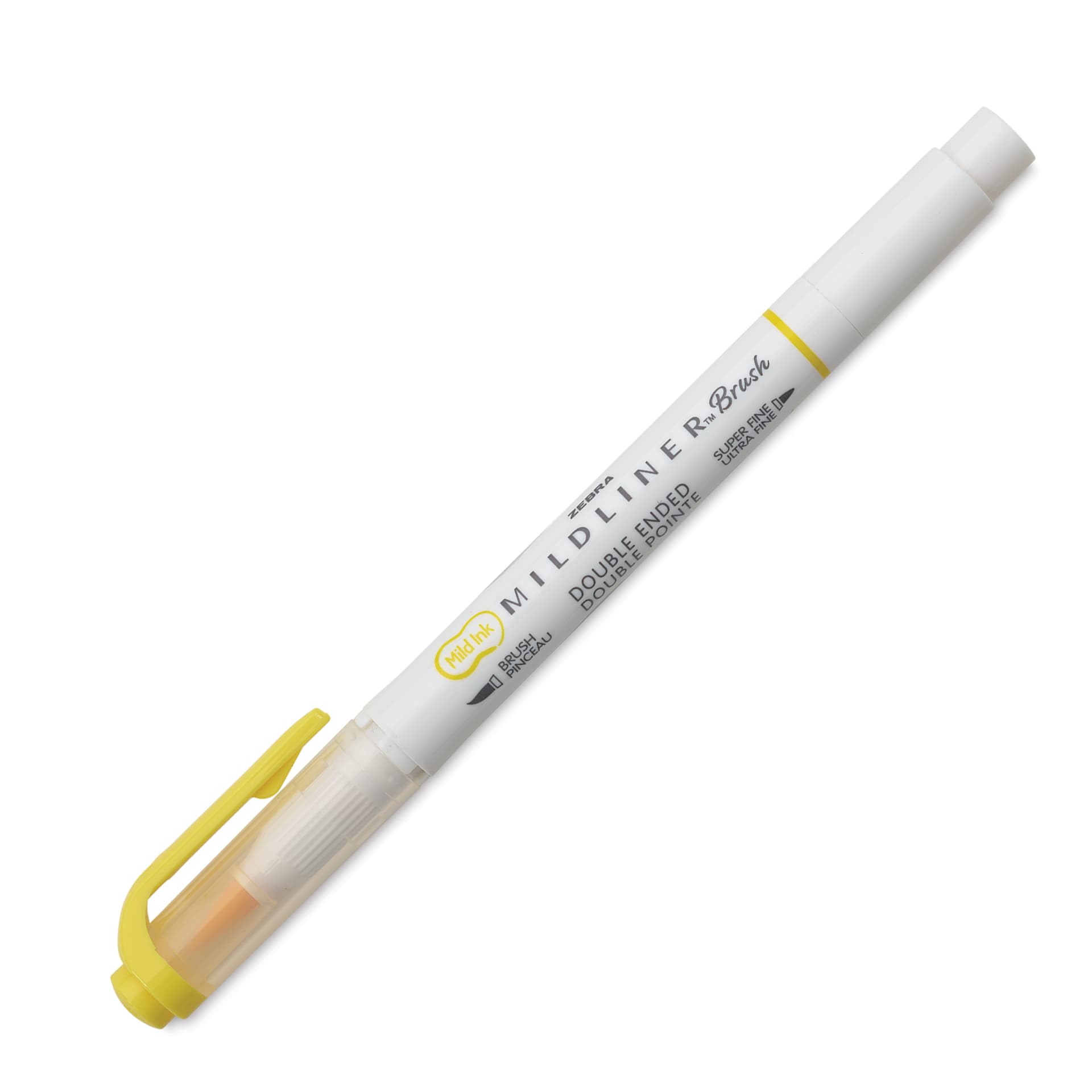 Zebra Mildliner Double Ended Brush Pen - Lemon Yellow, caps on