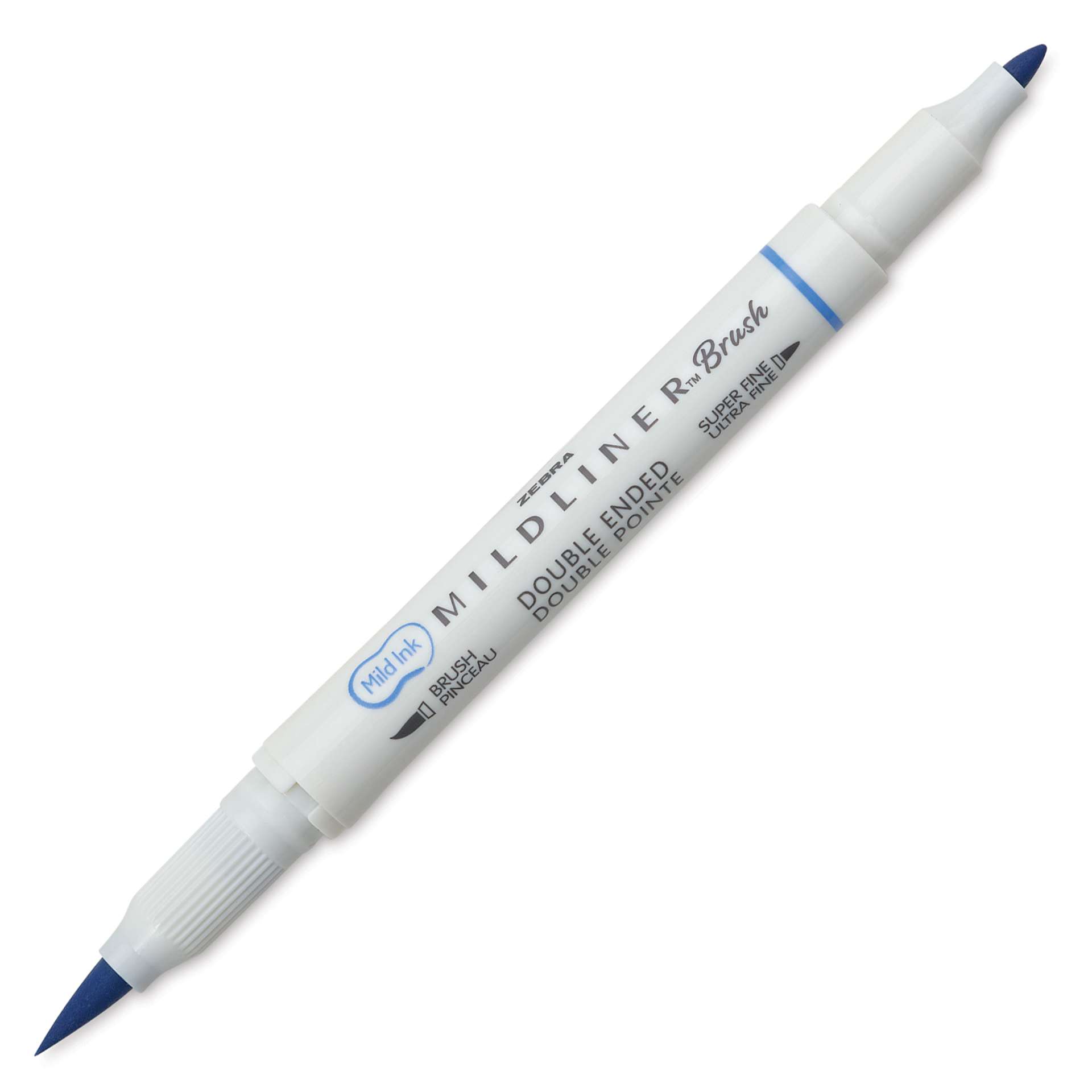 Zebra Mildliner Double Ended Brush Pen - Dark Blue, caps off