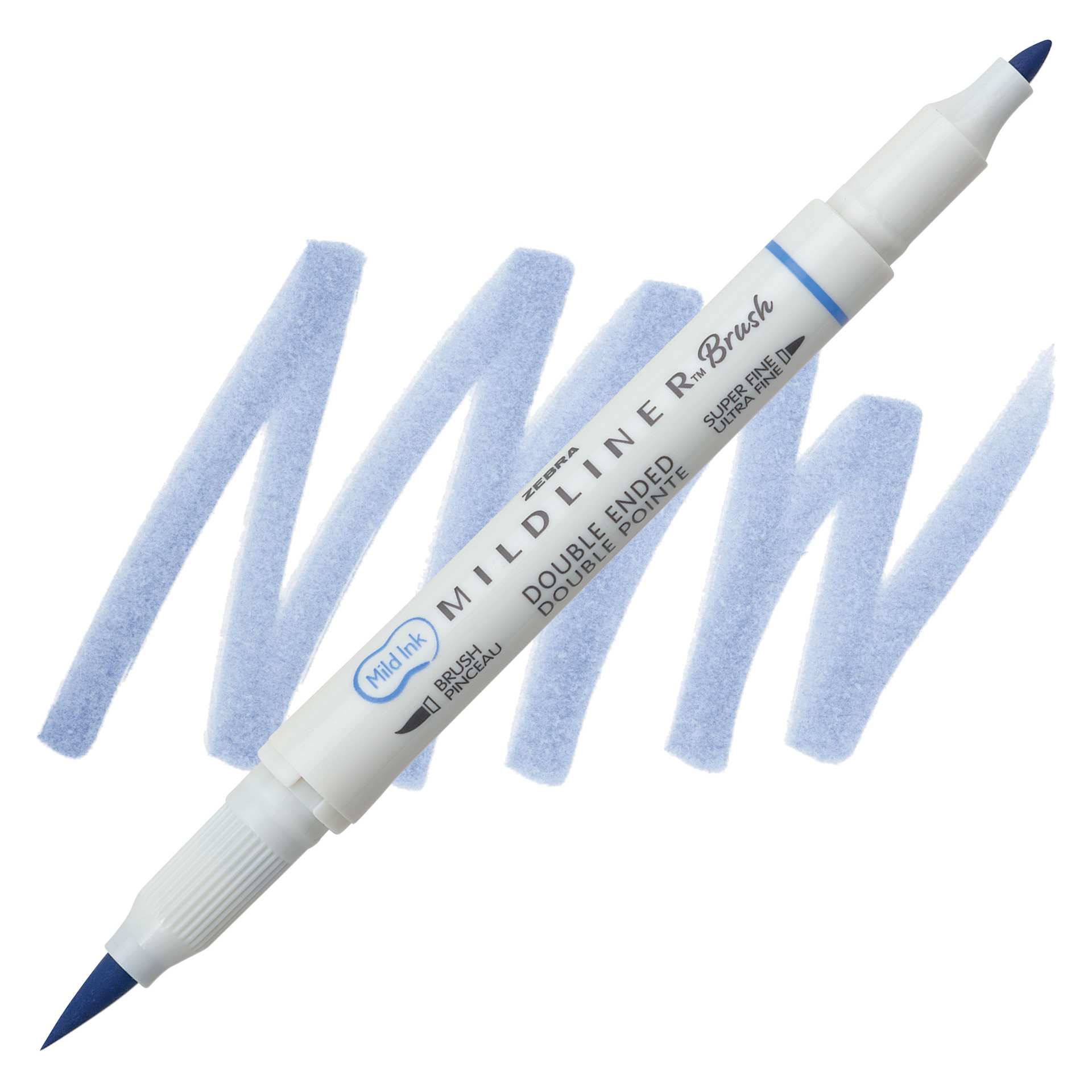 Zebra Mildliner Double Ended Brush Pen - Dark Blue, swatch and pen