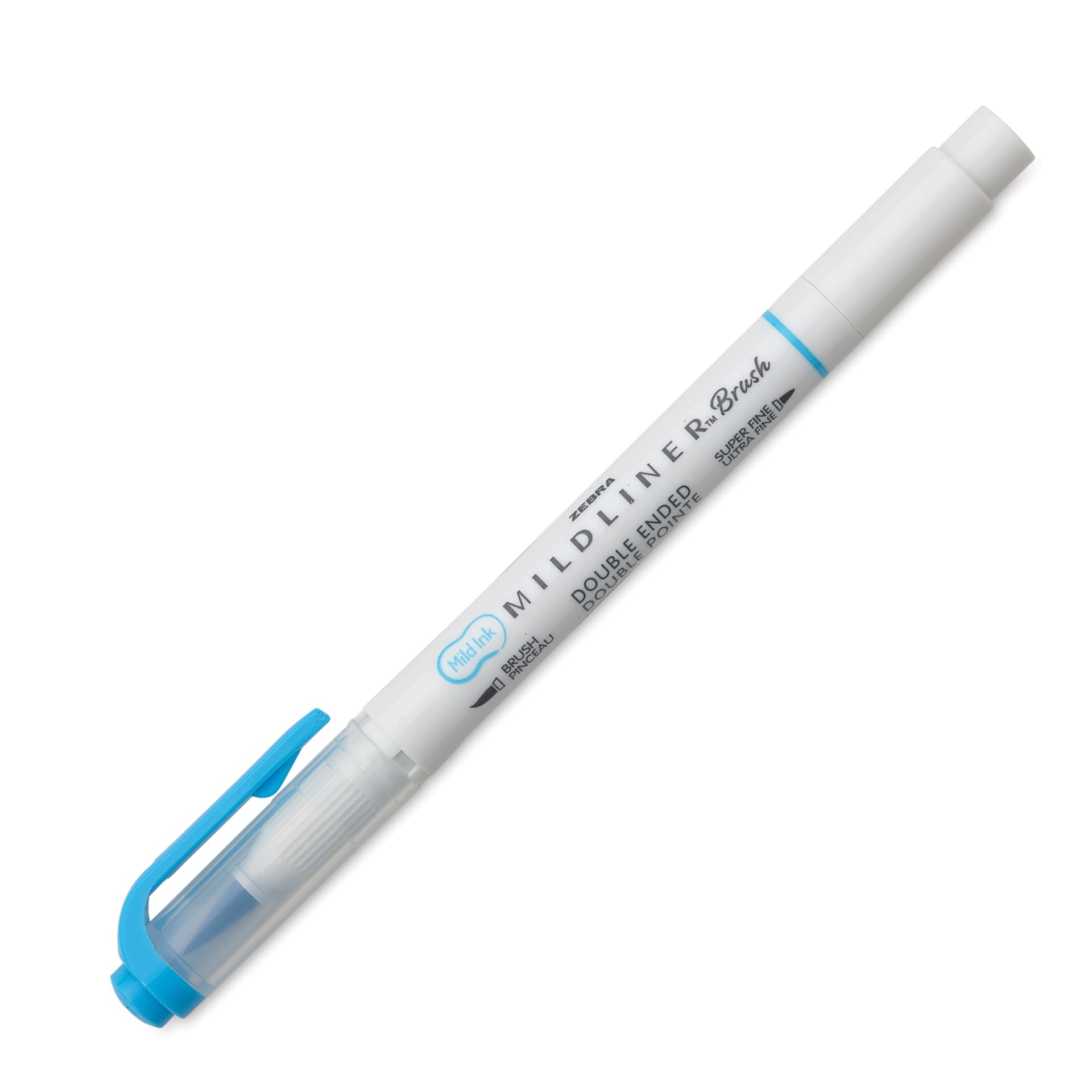Zebra Mildliner Double Ended Brush Pen - Cyan, caps on