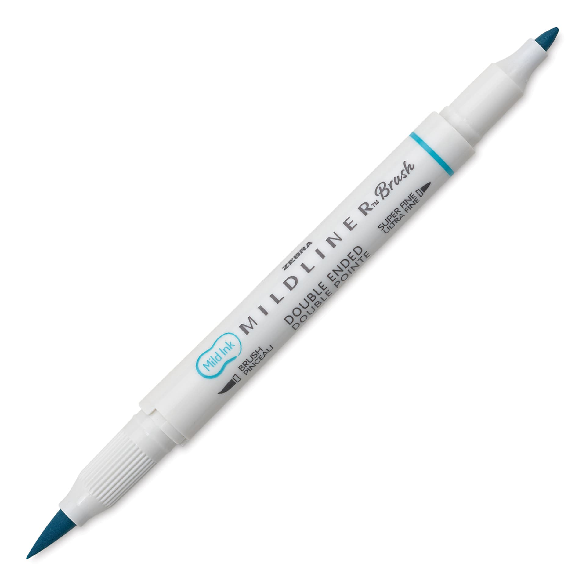 Zebra Mildliner Double Ended Brush Pen - Smoke Blue, caps off