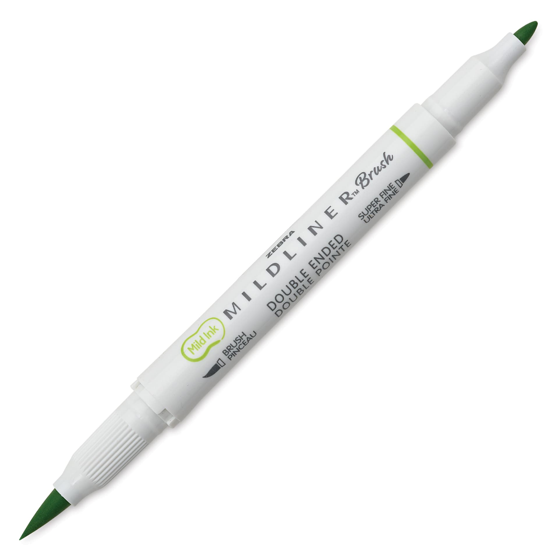 Zebra Mildliner Double Ended Brush Pen - Green, caps off