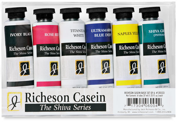 Richeson Casein Paint The Shiva Series - front view of Package of Basic Set of 6 colors