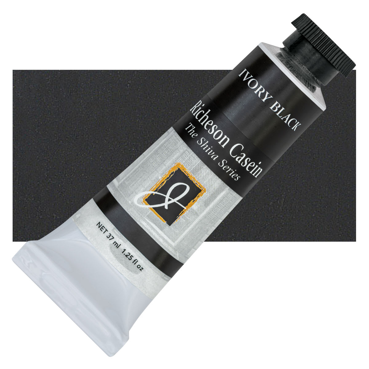 Richeson Casein Paint the Shiva Series - Ivory Black, 37 ml tube and swatch