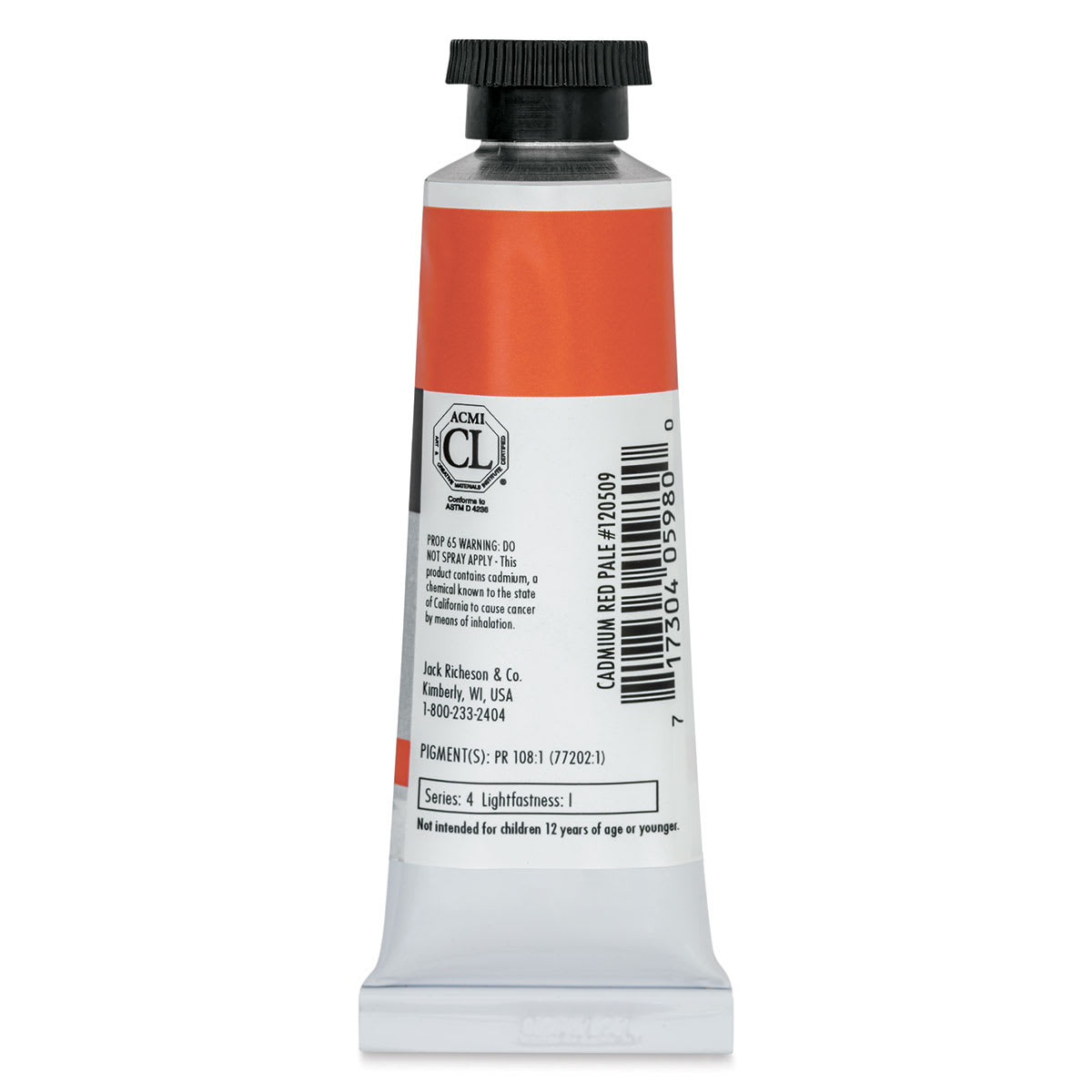Richeson Casein Paint the Shiva Series - Cadmium Red Pale, 37 ml Tube back