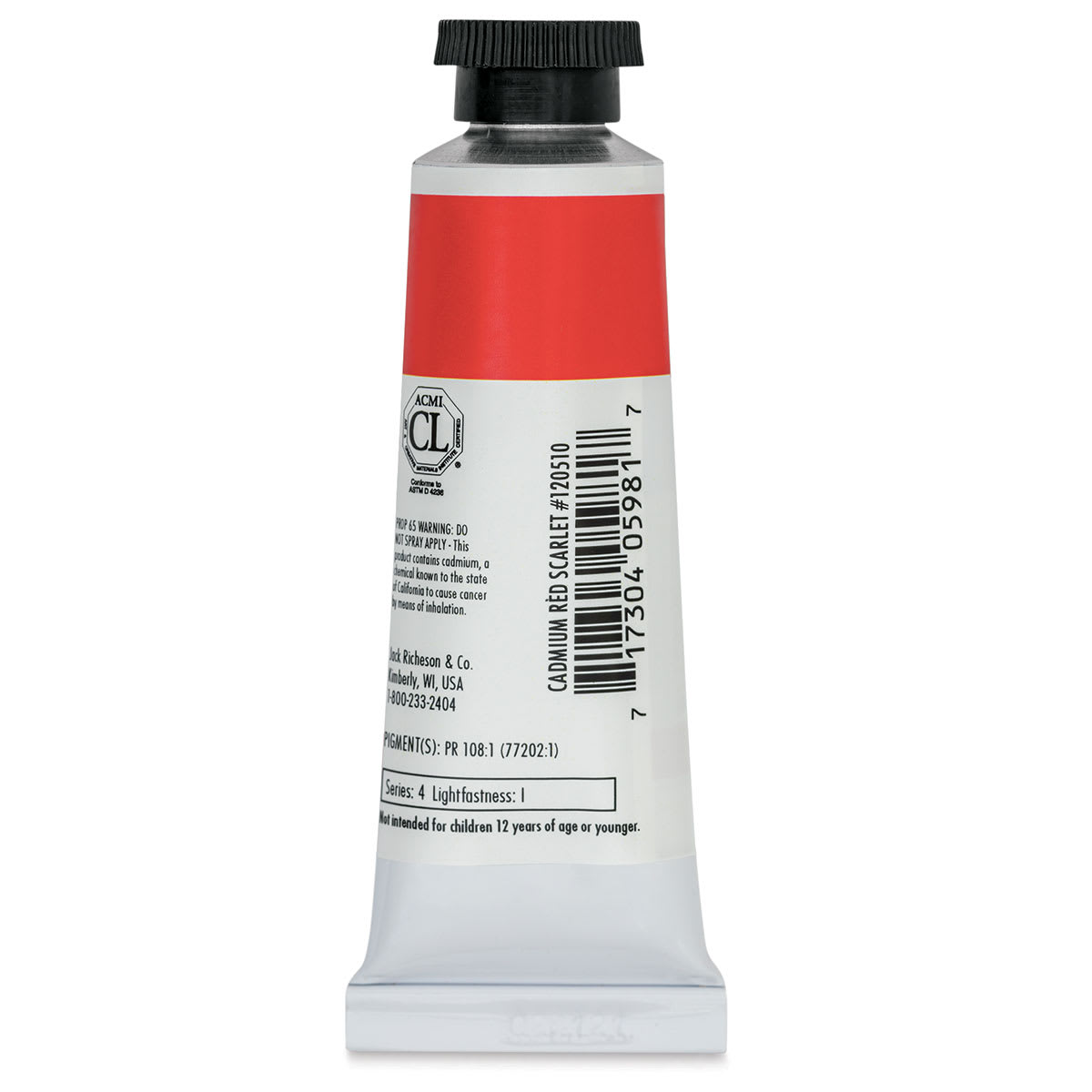 Richeson Casein Paint the Shiva Series - Cadmium Red Scarlet, 37 ml Tube back