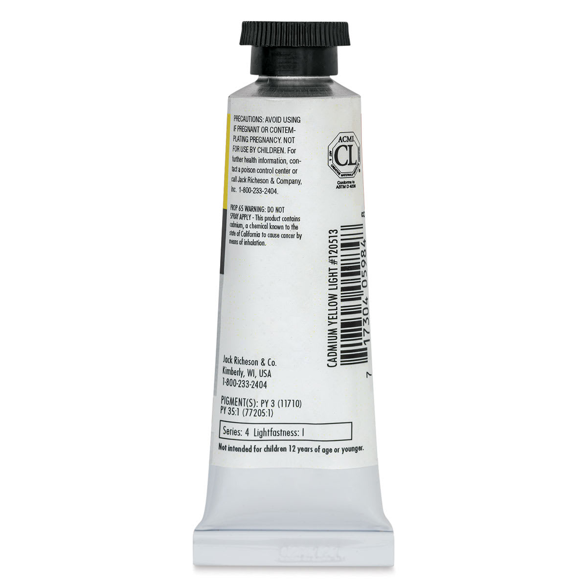 Richeson Casein Paint the Shiva Series - Cadmium Yellow Light, 37 ml tube back