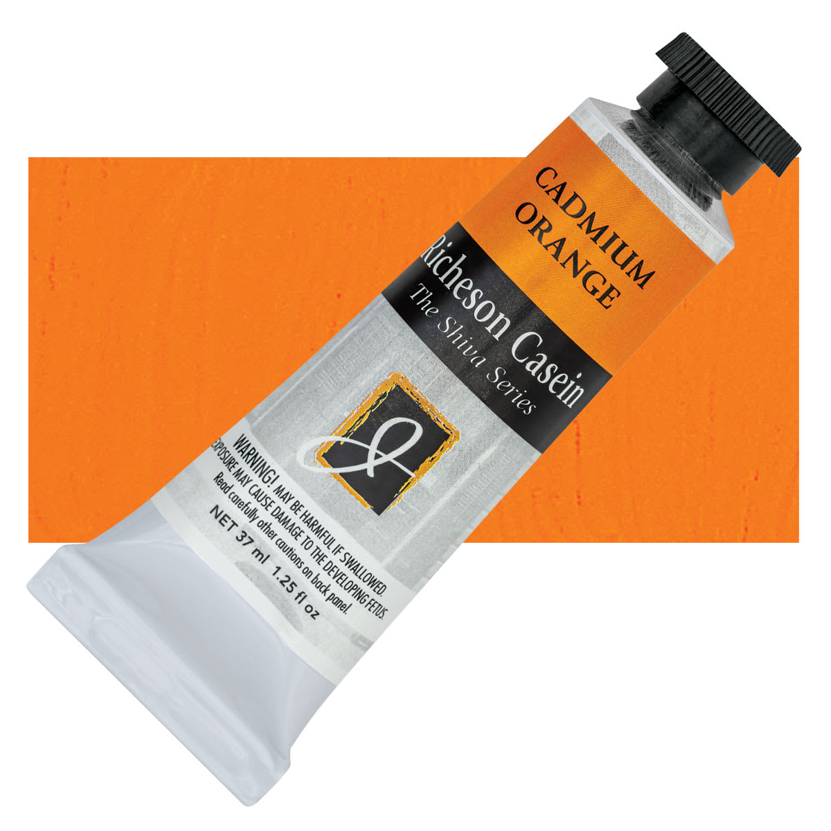 Richeson Casein Paint the Shiva Series - Cadmium Orange, 37 ml tube and swatch