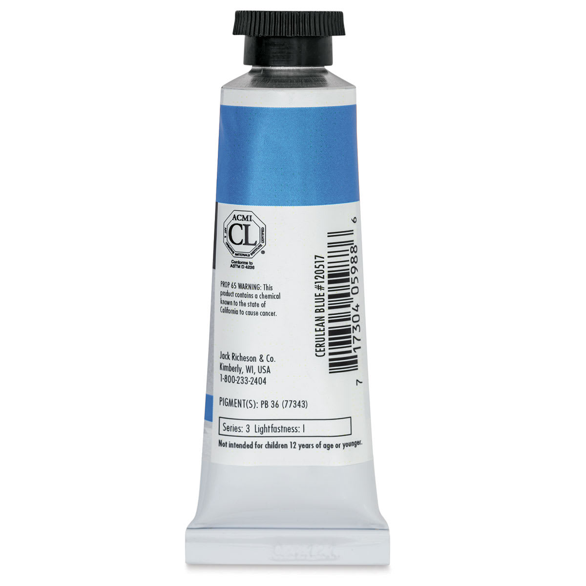 Richeson Casein Paint the Shiva Series - Cerulean Blue, 37 ml tube back