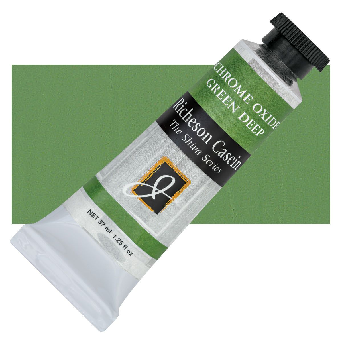 Richeson Casein Paint the Shiva Series - Chromium Oxide Green Deep, 37 ml tube and swatch