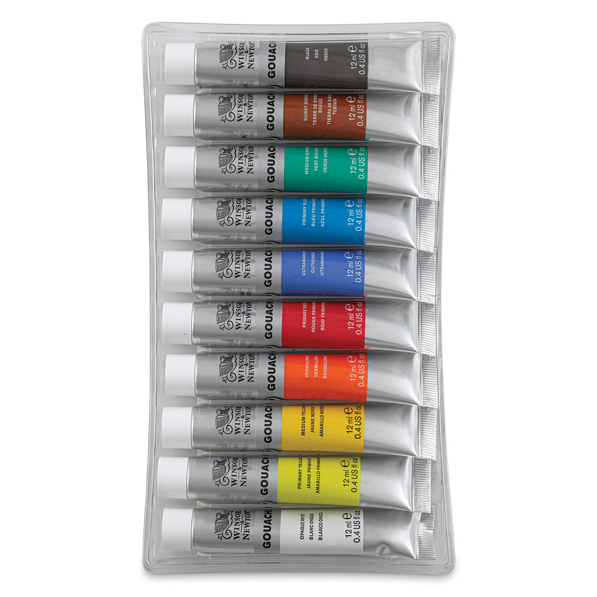 Winsor & Newton Gouache - Set of 10, Assorted Colors, 12 ml, Tubes (Tubes in tray)