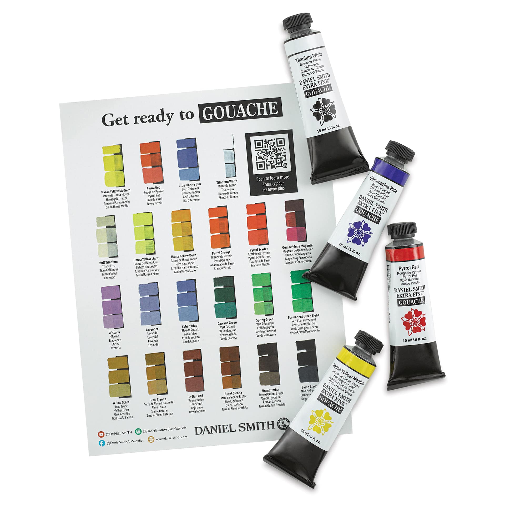 Daniel Smith Extra Fine Gouache - Primary Mixing Colors, Set of 4 (within included color chart) Daniel Smith Extra Fine Gouache - Primary Mixing Colors, Set of 4 (within included color chart)