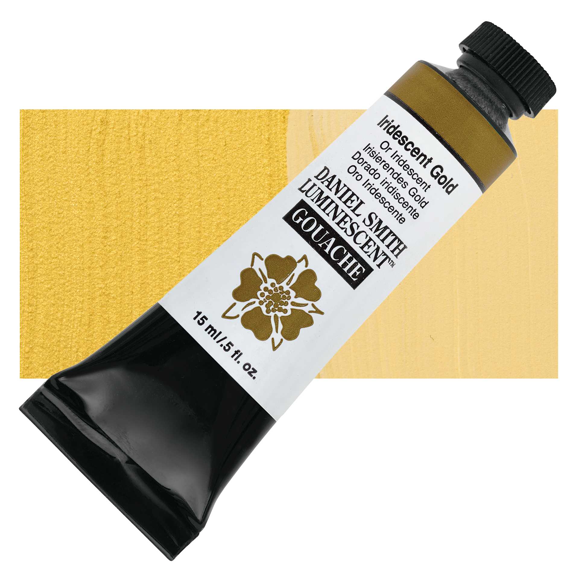 Daniel Smith Extra Fine Gouache - Iridescent Gold, 15 ml Tube and swatch