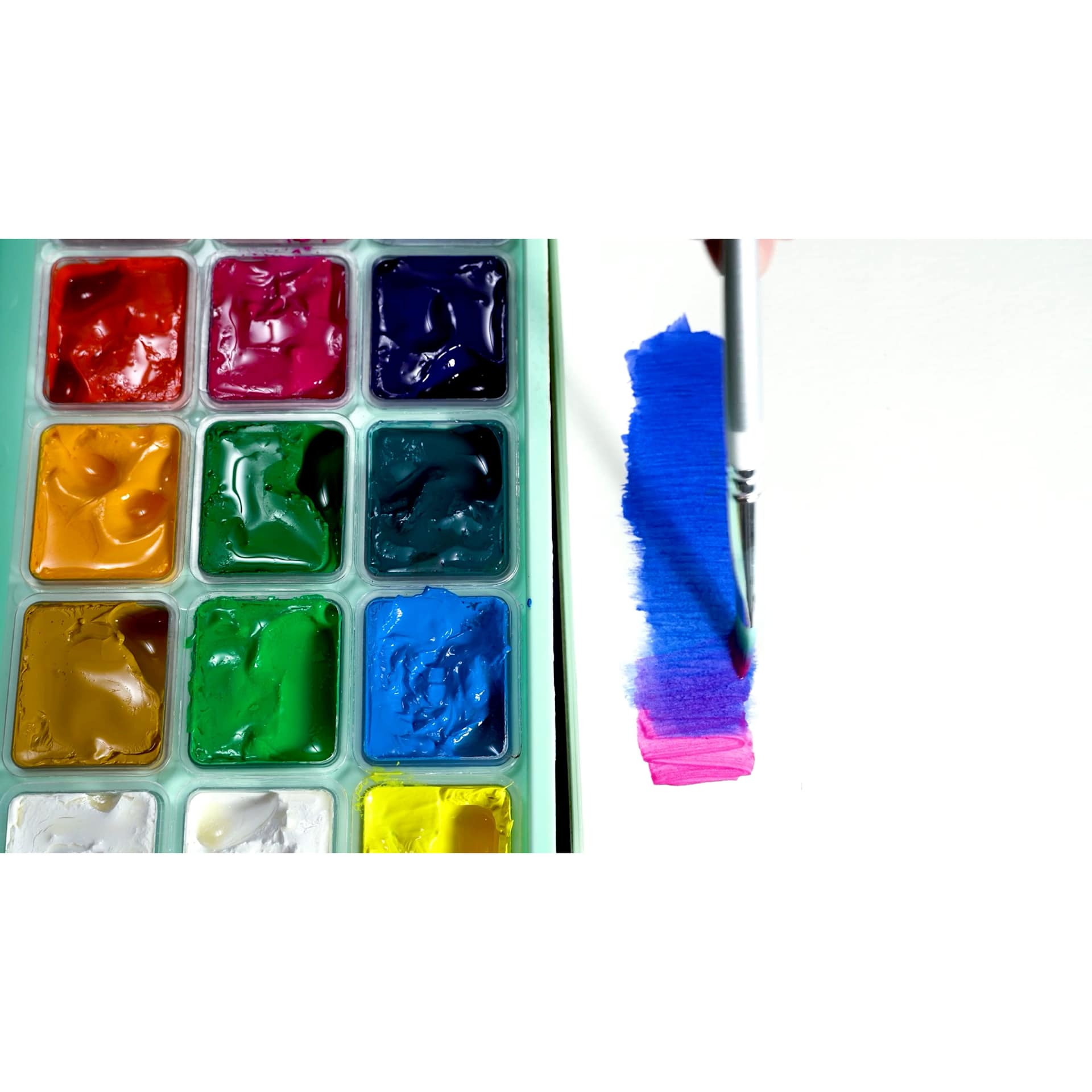 Himi Jelly Gouache Paint Sets, swatches of mixed colors