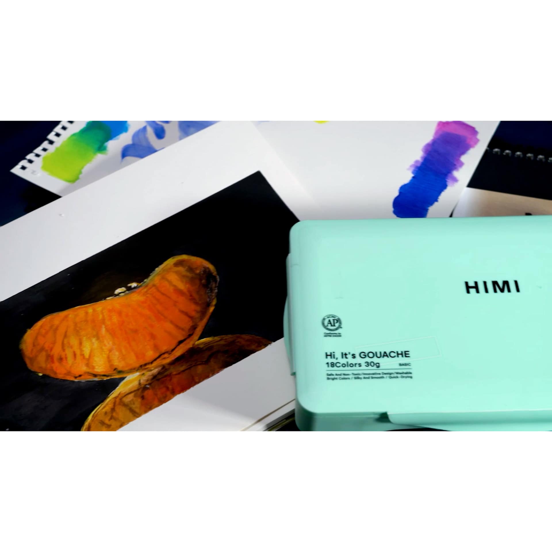Himi Jelly Gouache Paint Sets, orange slice painting with set