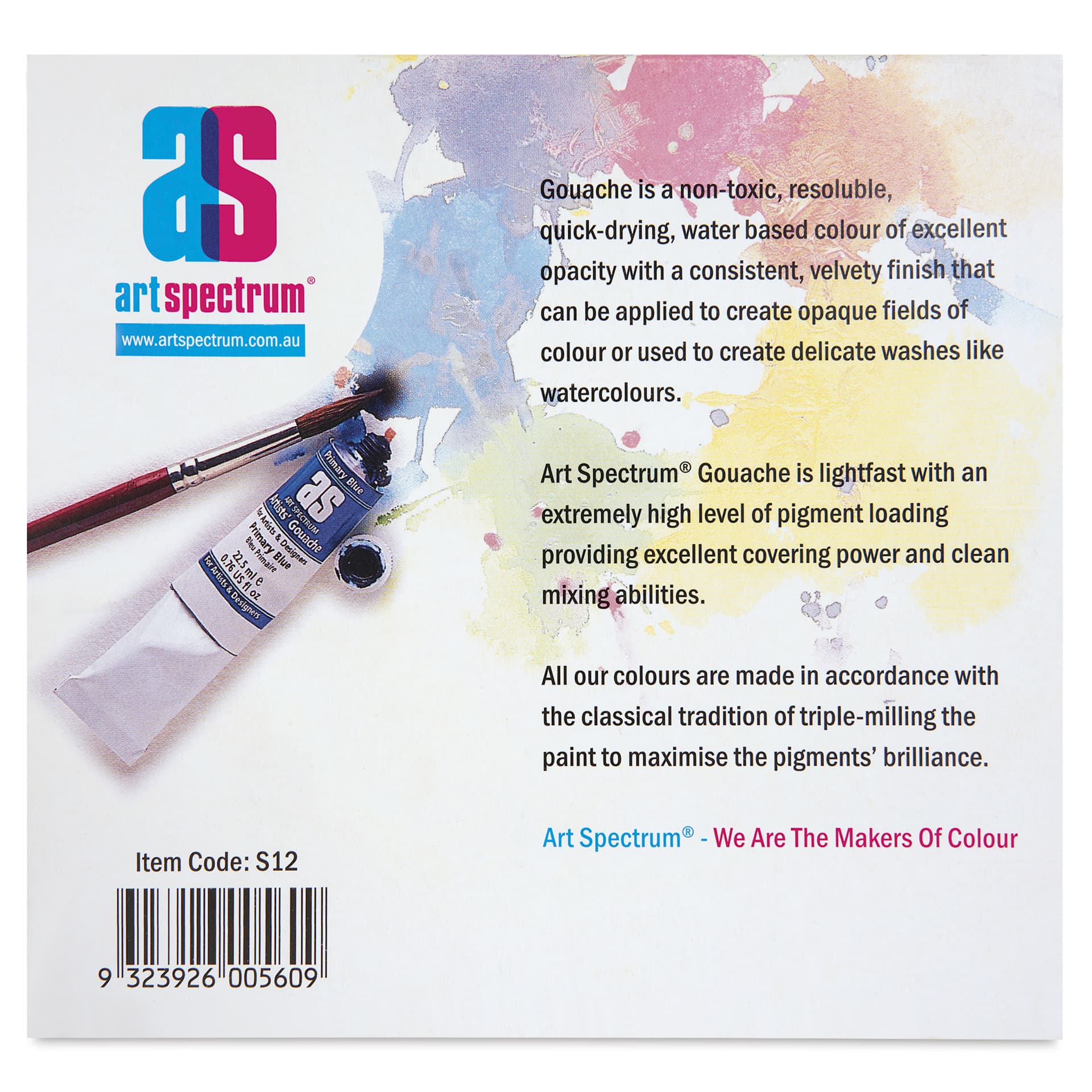 Art Spectrum Artists' Gouache - Set of 12, Intro Colors back of package