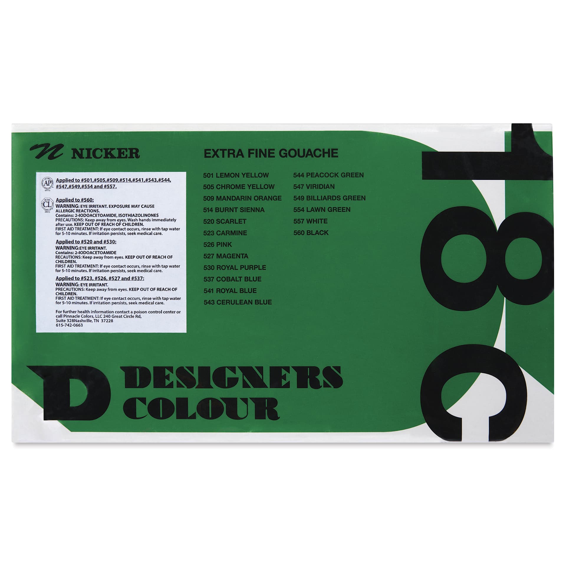 Nicker Designers Color Gouache - Set of 18, Assorted back of package