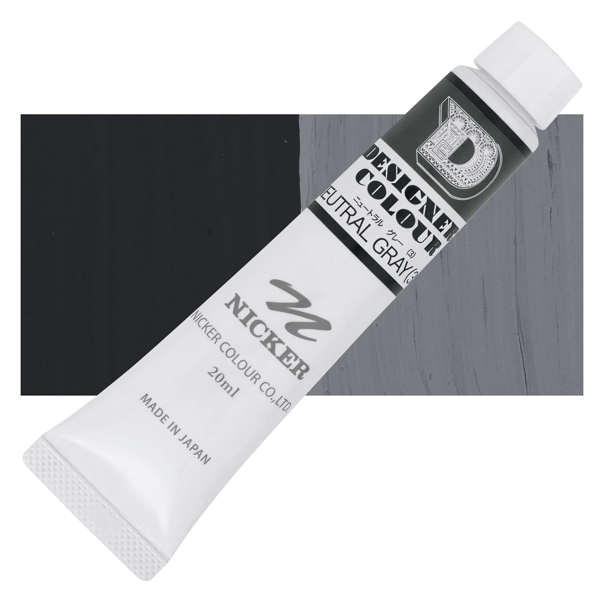Nicker Designers Color Gouache - Neutral Gray 3, 20 ml tube and swatch