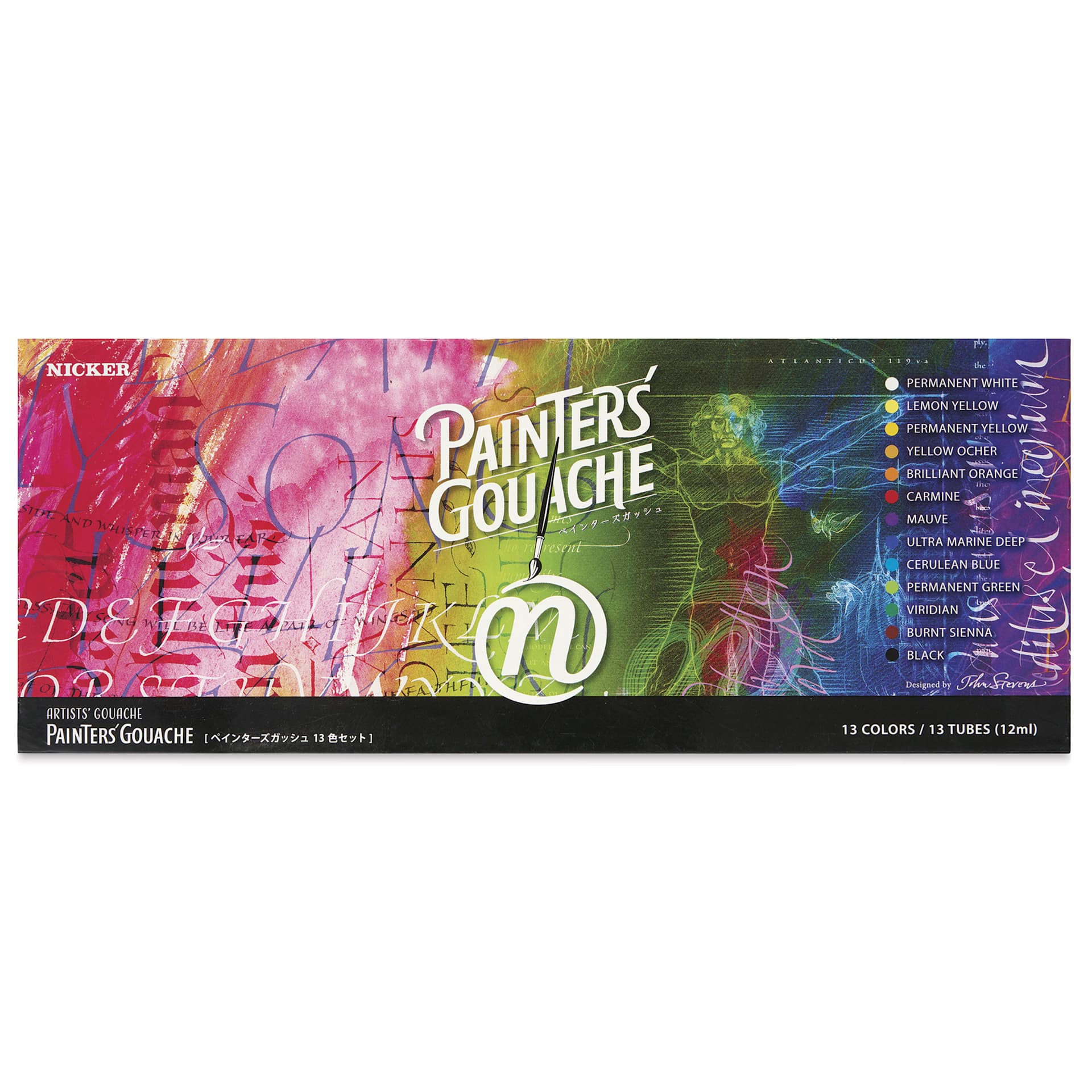 Nicker Painter’s Gouache - Set of 13, Assorted, 12 ml front of package Nicker Painter’s Gouache - Set of 13, Assorted, 12 ml front of package