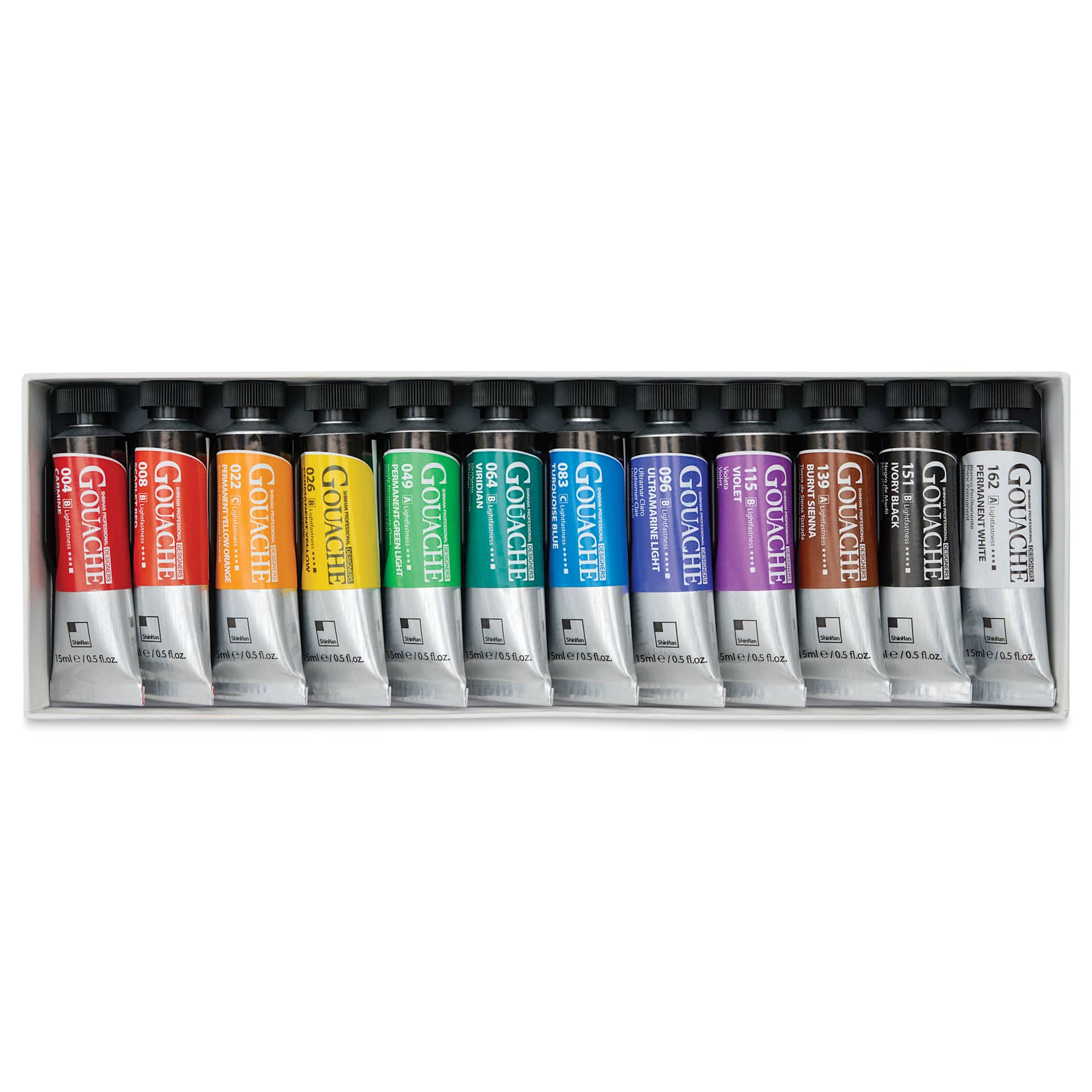ShinHan Professional Designers Gouache - Assorted Colors, 15 ml, Set of 12 - contents