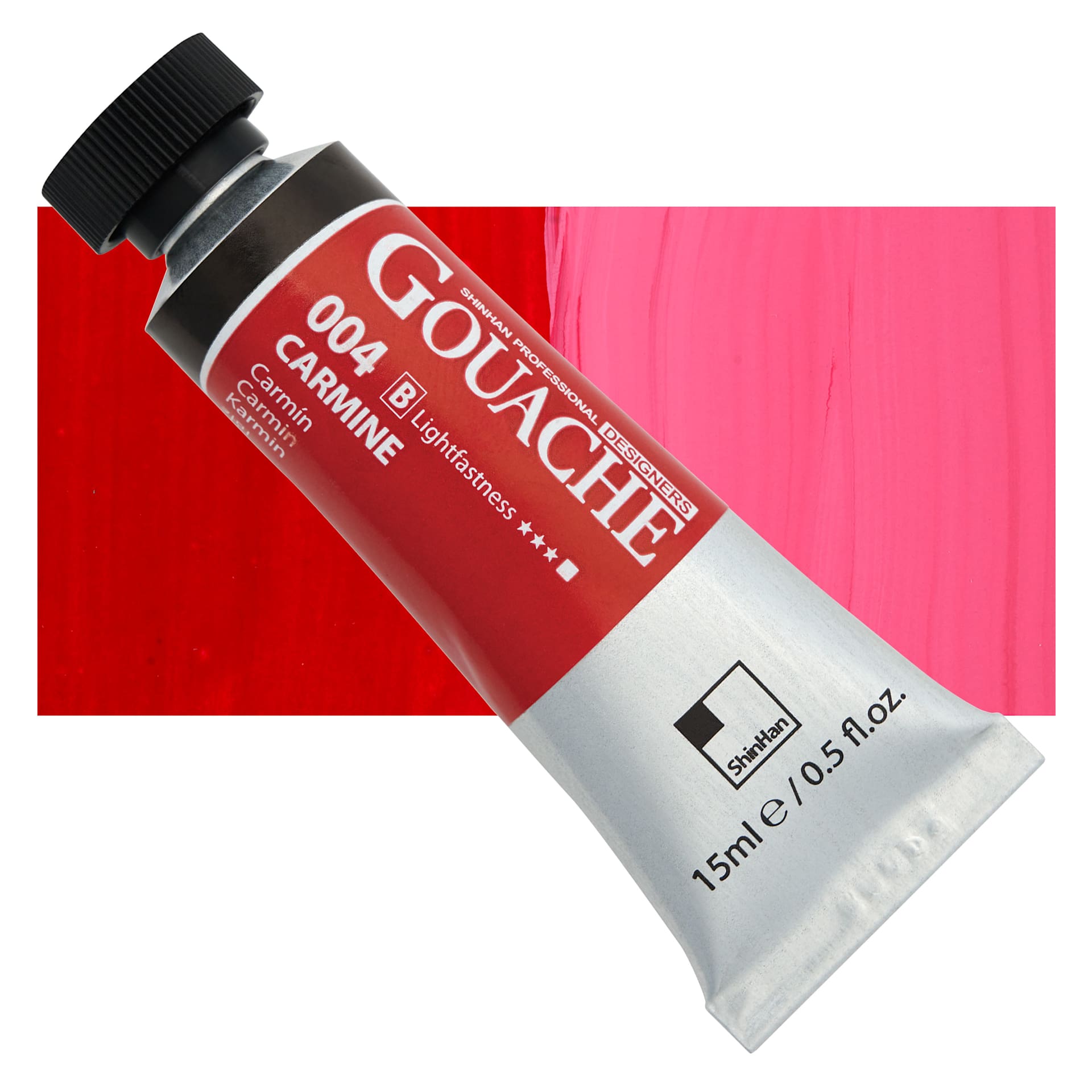 ShinHan Professional Designers Gouache - Carmine, 15 ml tube and swatch