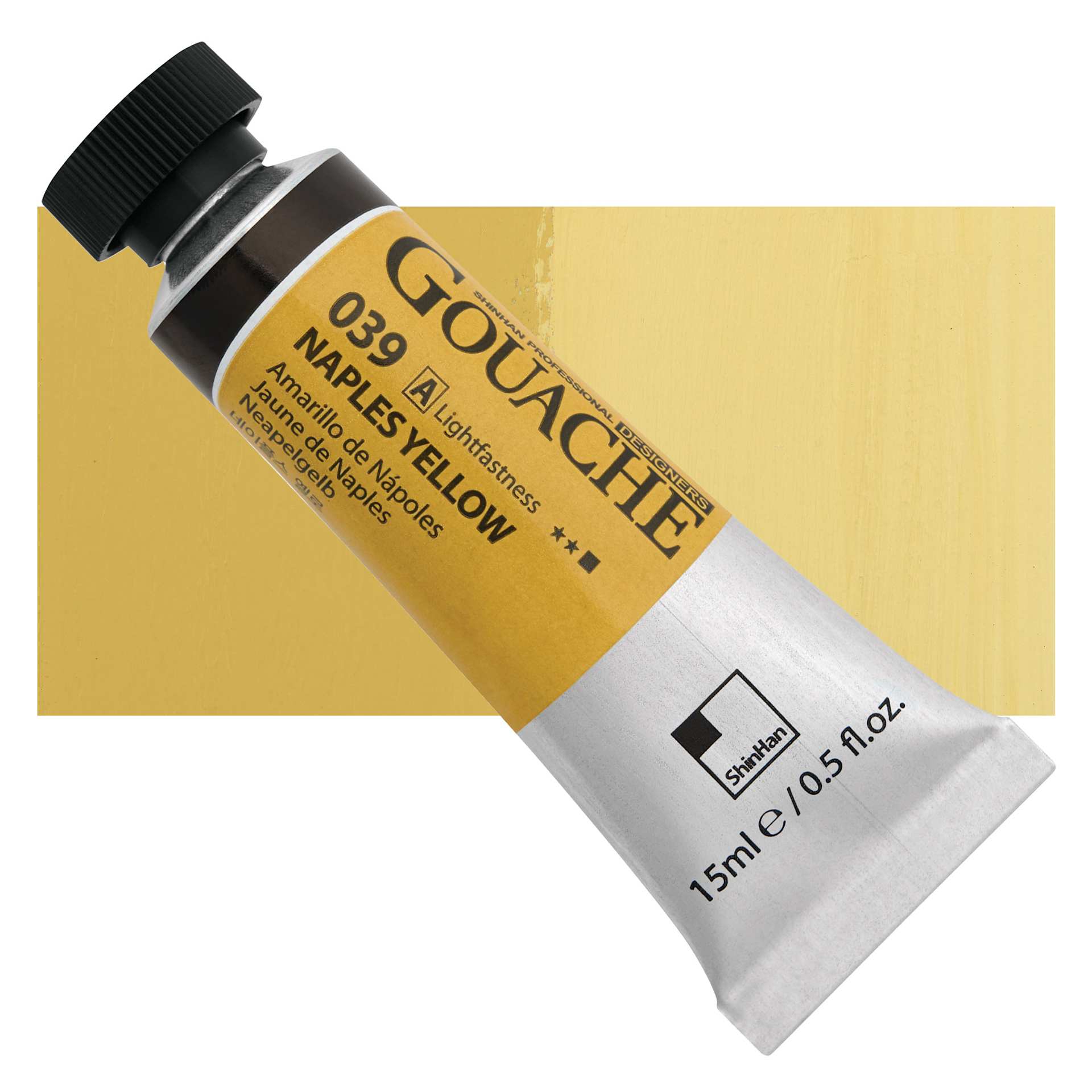 ShinHan Professional Designers Gouache - Naples Yellow, 15 ml tube and swatch