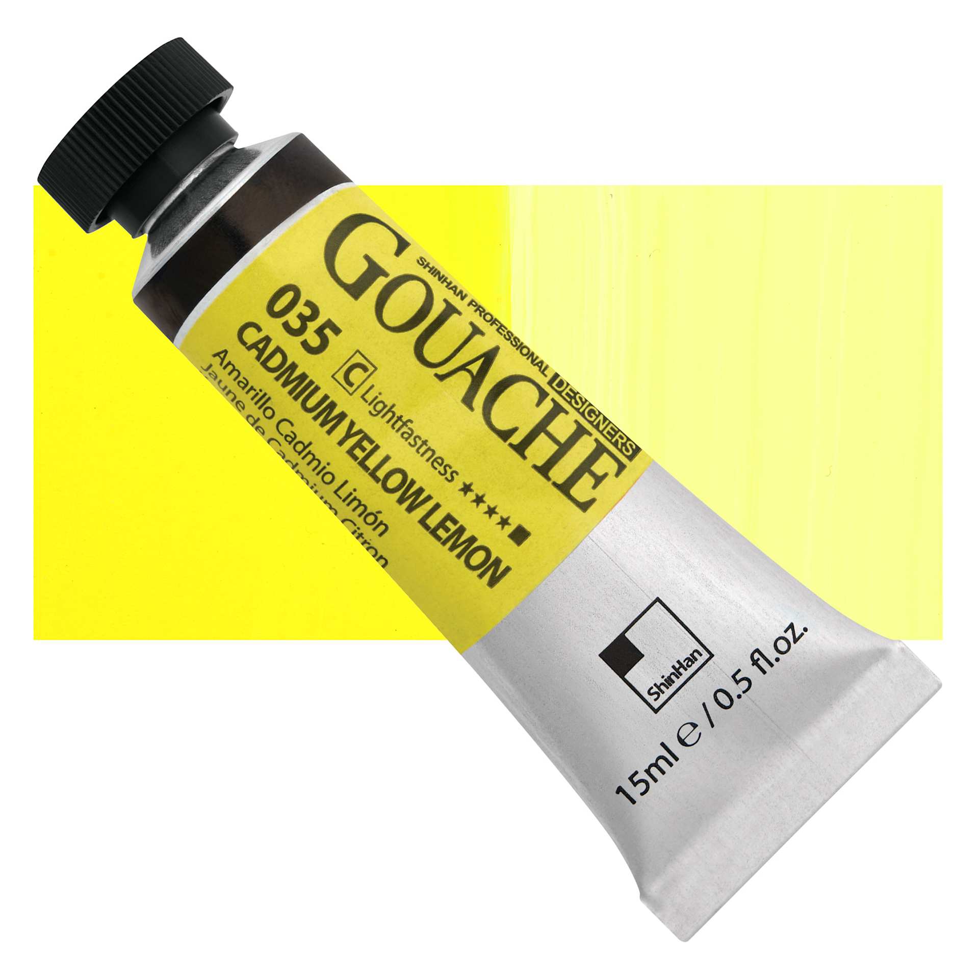 ShinHan Professional Designers Gouache - Cadmium Yellow Lemon, 15 ml tube and swatch