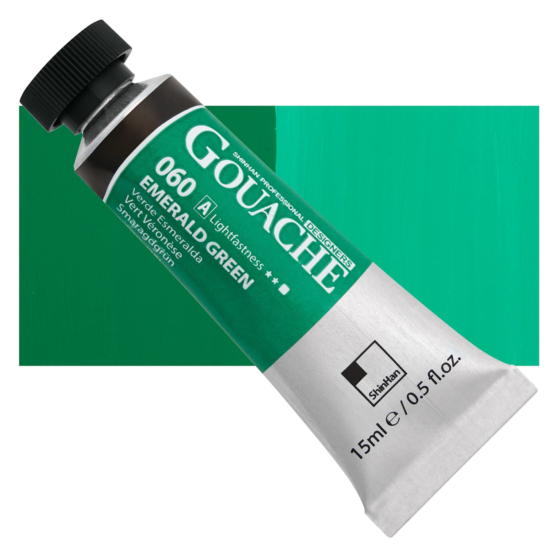 ShinHan Professional Designers Gouache - Emerald Green, 15 ml tube and swatch
