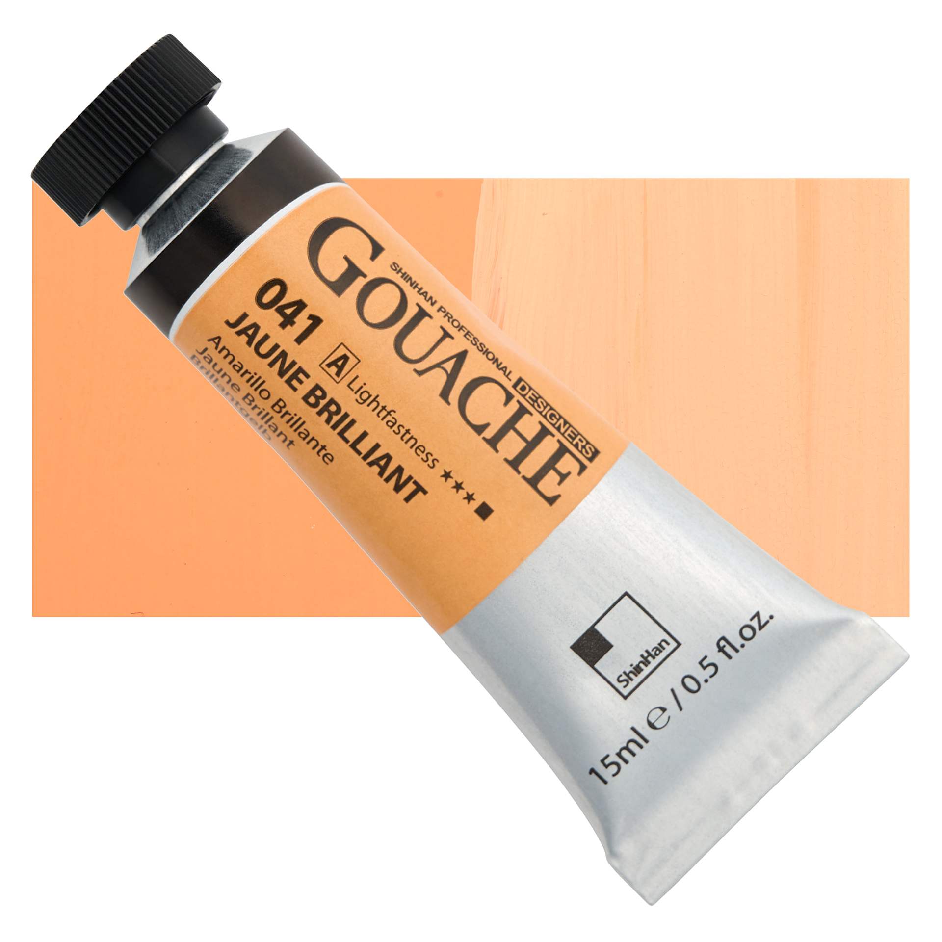 ShinHan Professional Designers Gouache - Jaune Brilliant, 15 ml tube and swatch