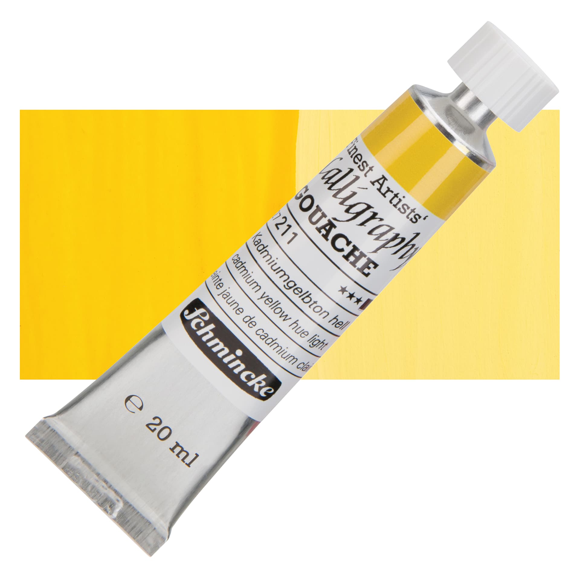 Schmincke Calligraphy Gouache - Cadmium Yellow Hue Light, 20 ml Tube and swatch