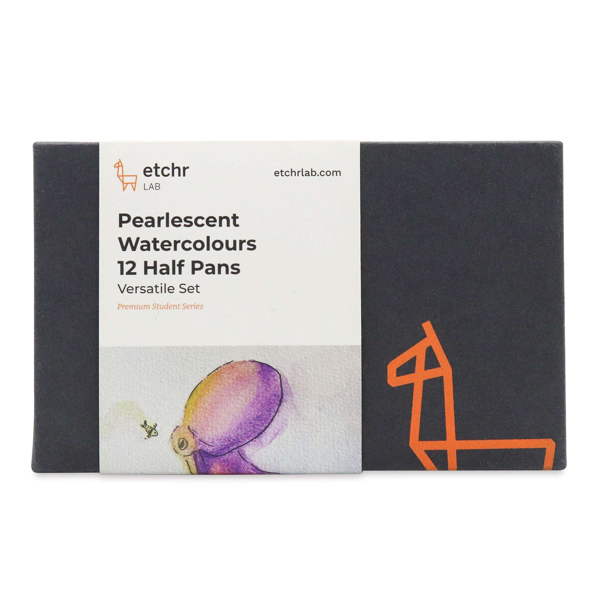 Etchr Half Pan Watercolors - Set of 12, Versatile Pearlescent Colors, packaging