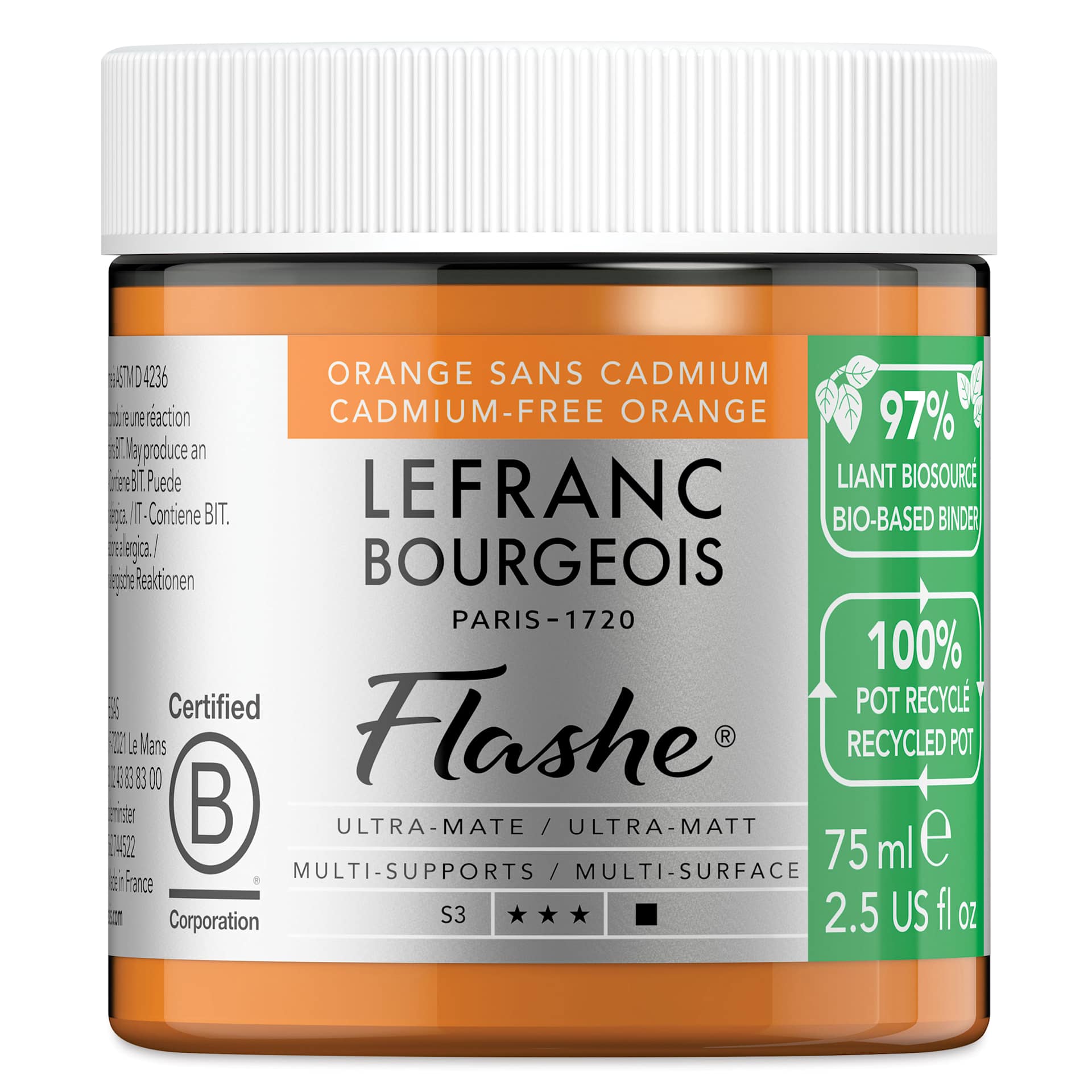 Lefranc Bourgeois Flashe Biobased Paint - Cadmium Free Orange, 75 ml