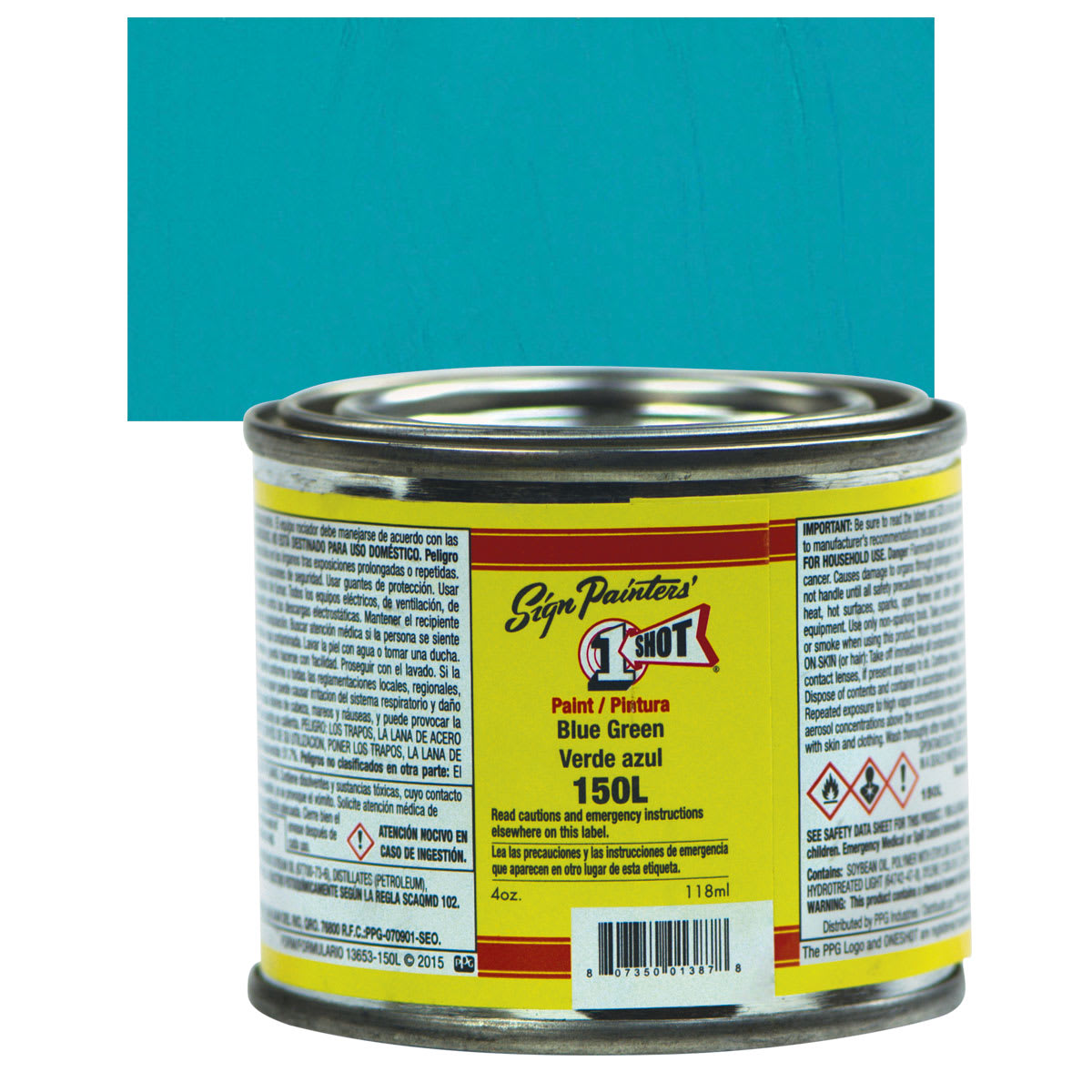 1-Shot Lettering Enamel - Blue-Green, 4 oz can and swatch