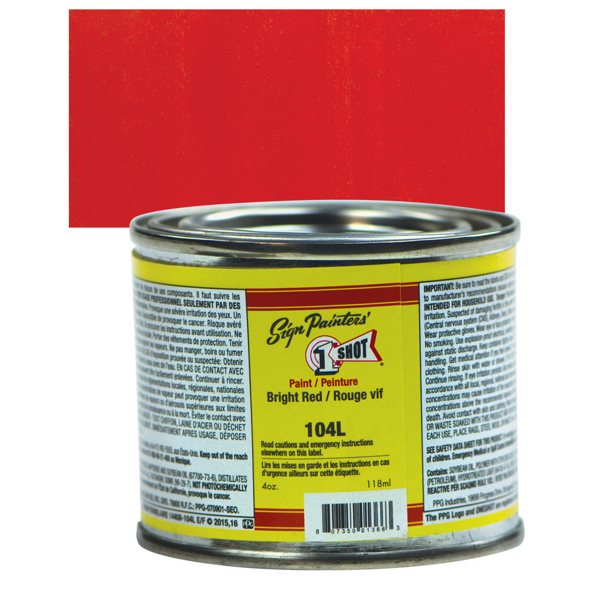 1-Shot Lettering Enamel - Bright Red, 4 oz can and swatch