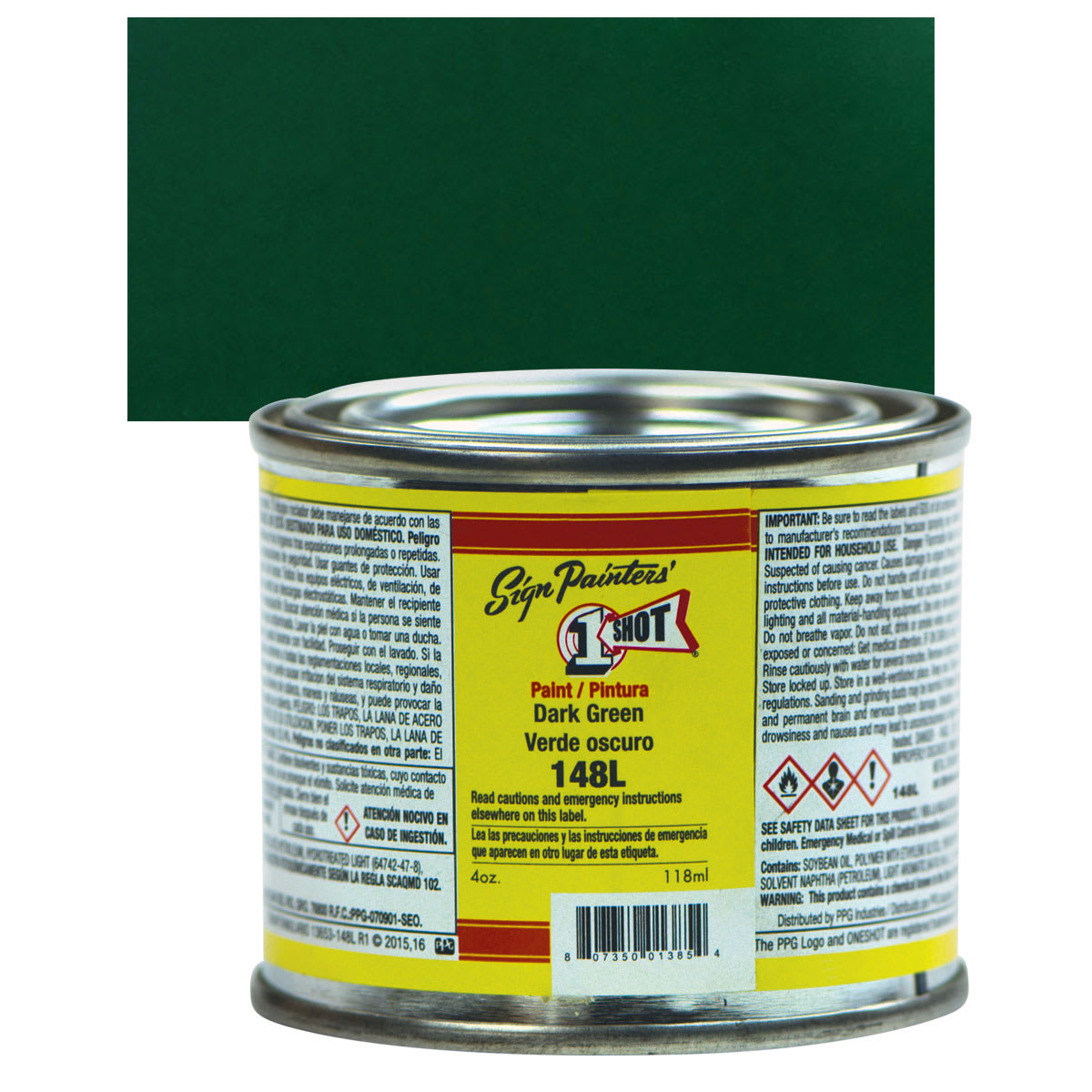 1-Shot Lettering Enamel - Dark Green, 4 oz can and swatch 1-Shot Lettering Enamel - Dark Green, 4 oz can and swatch