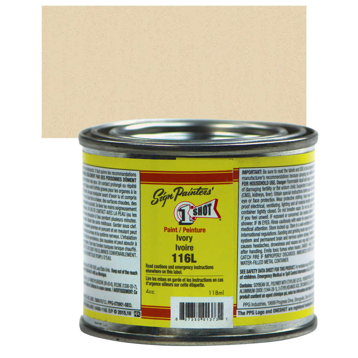 1-Shot Lettering Enamel - Ivory, 4 oz can and swatch