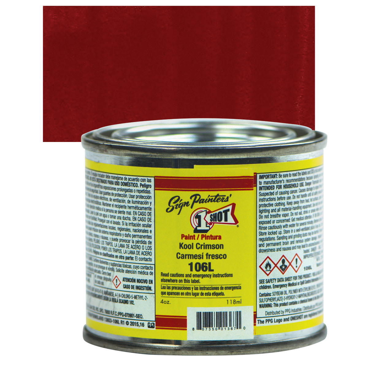 1-Shot Lettering Enamel - Kool Crimson, 4 oz can and swatch