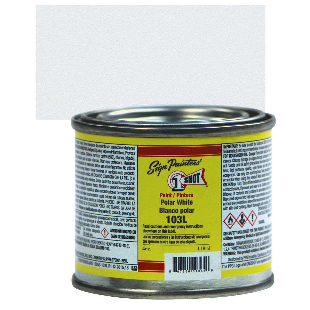 1-Shot Lettering Enamel - Polar White, 4 oz can and swatch 1-Shot Lettering Enamel - Polar White, 4 oz can and swatch