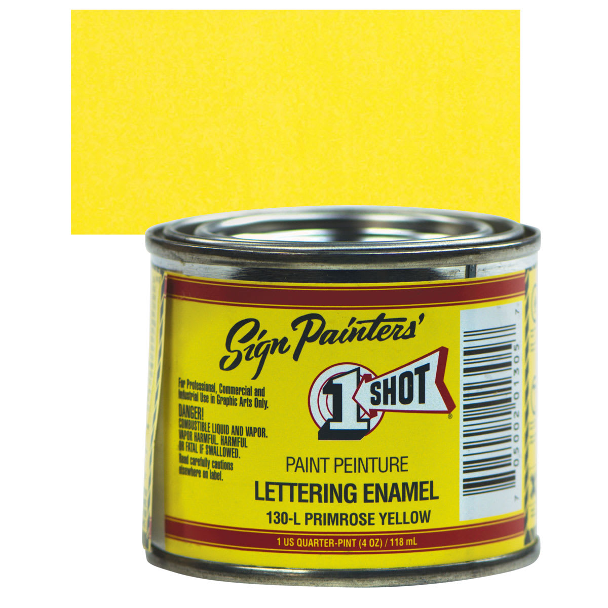 1-Shot Lettering Enamel - Primrose Yellow, 4 oz can and swatch