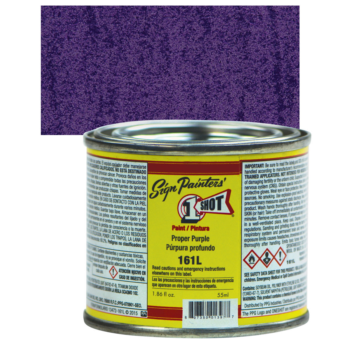 1-Shot Lettering Enamel - Proper Purple, 4 oz can and swatch