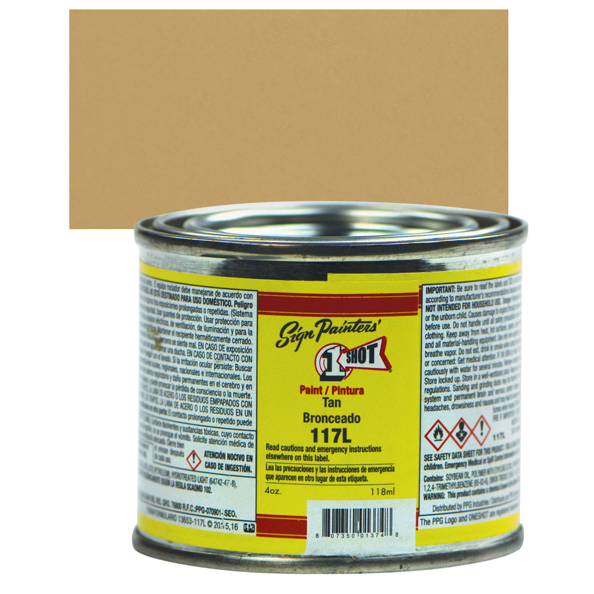 1-Shot Lettering Enamel - Tan, 4 oz can and swatch