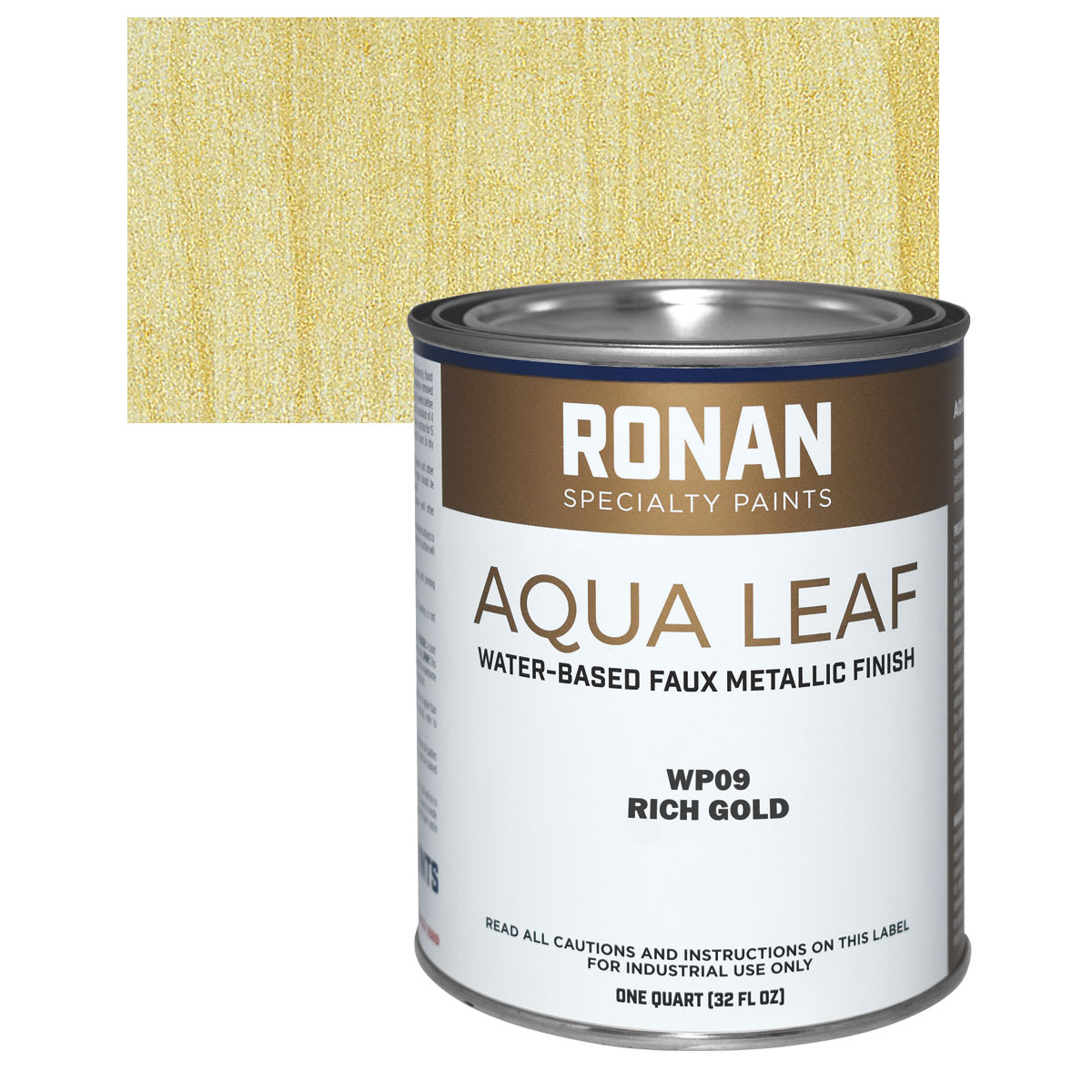 Ronan Aqua Leaf Water-Based Faux Metallic Color - Rich Gold, Quart and swatch