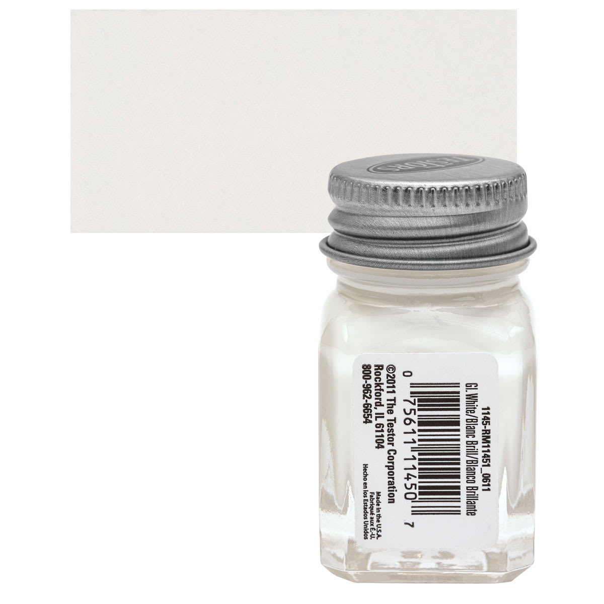 Testors Enamel Paint - Gloss White, 1/4 oz bottle and swatch