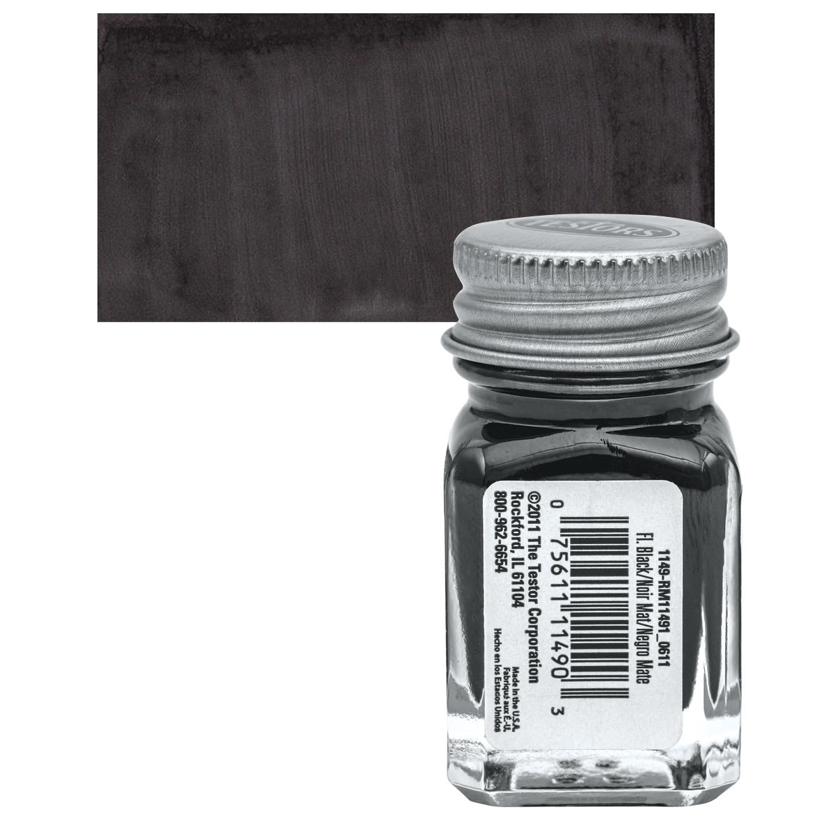 Testors Enamel Paint - Flat Black, 1/4 oz bottle and swatch