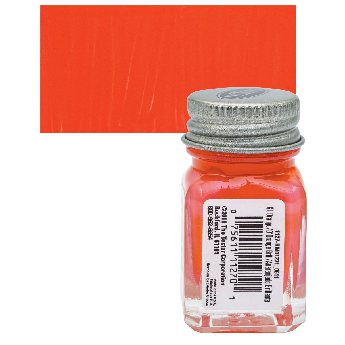 Testors Enamel Paint - Orange, 1/4 oz bottle and swatch
