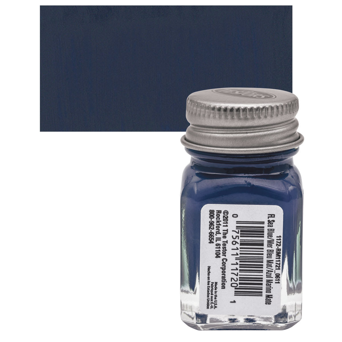 Testors Enamel Paint - Flat Sea Blue, 1/4 oz bottle and swatch