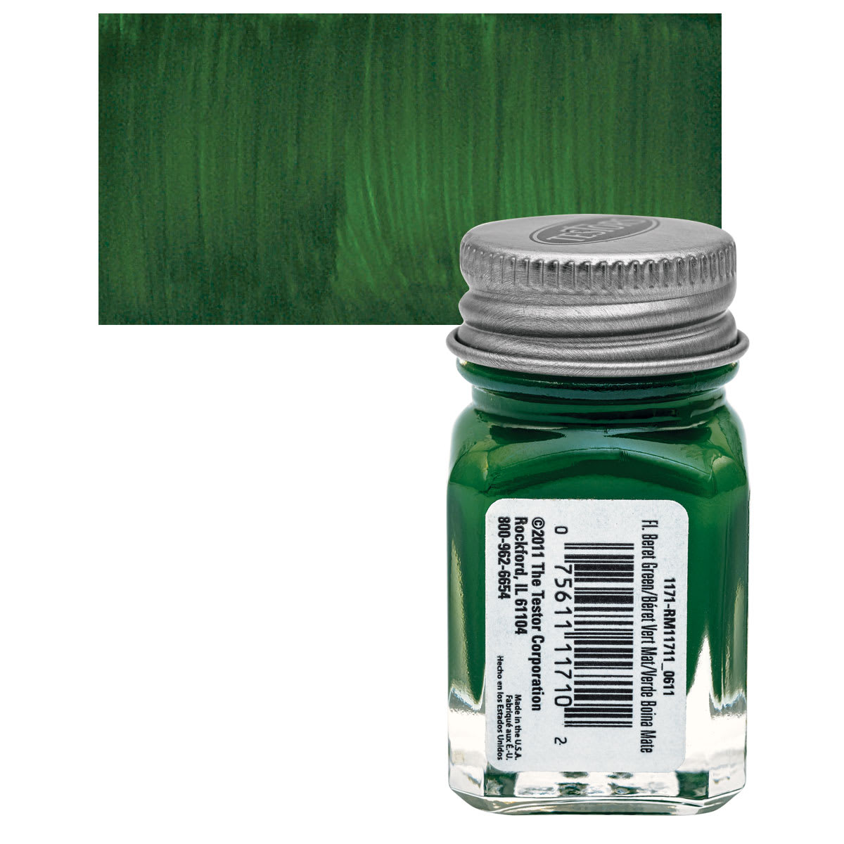 Testors Enamel Paint - Flat Beret Green, 1/4 oz bottle and swatch